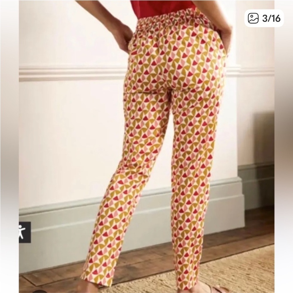 Boden Pink Orange Red White Elastic Waist Pull On Danby Trouser Pants 8R